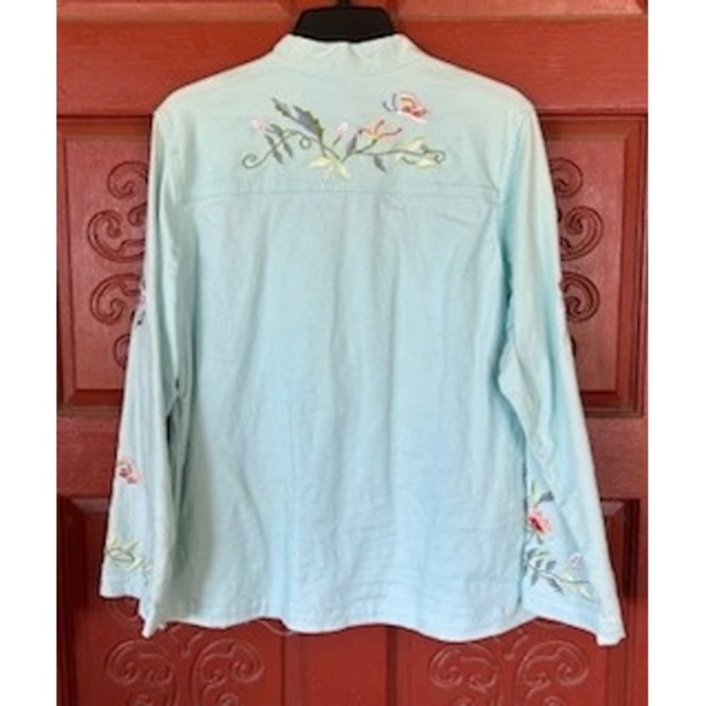 Retro‎ Quaker Factory Embroidered Jacket Floral Butterfly  Aqua Spring Medium - Picture 5 of 13